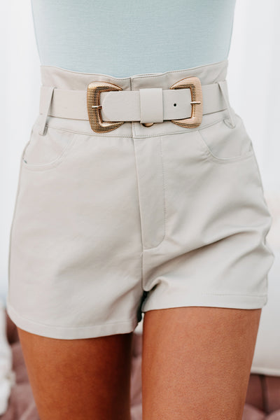 Fated For Fashion High Waisted Faux Leather Shorts (Cream) - NanaMacs
