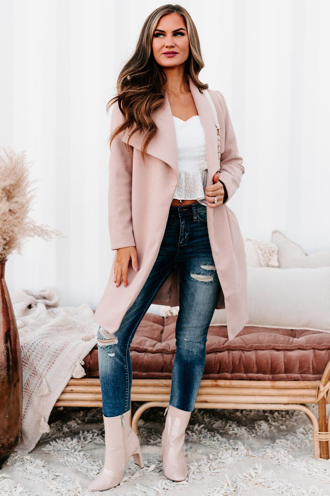 Windy City Wide Collared Tie-Waist Coat (Mauve) - NanaMacs