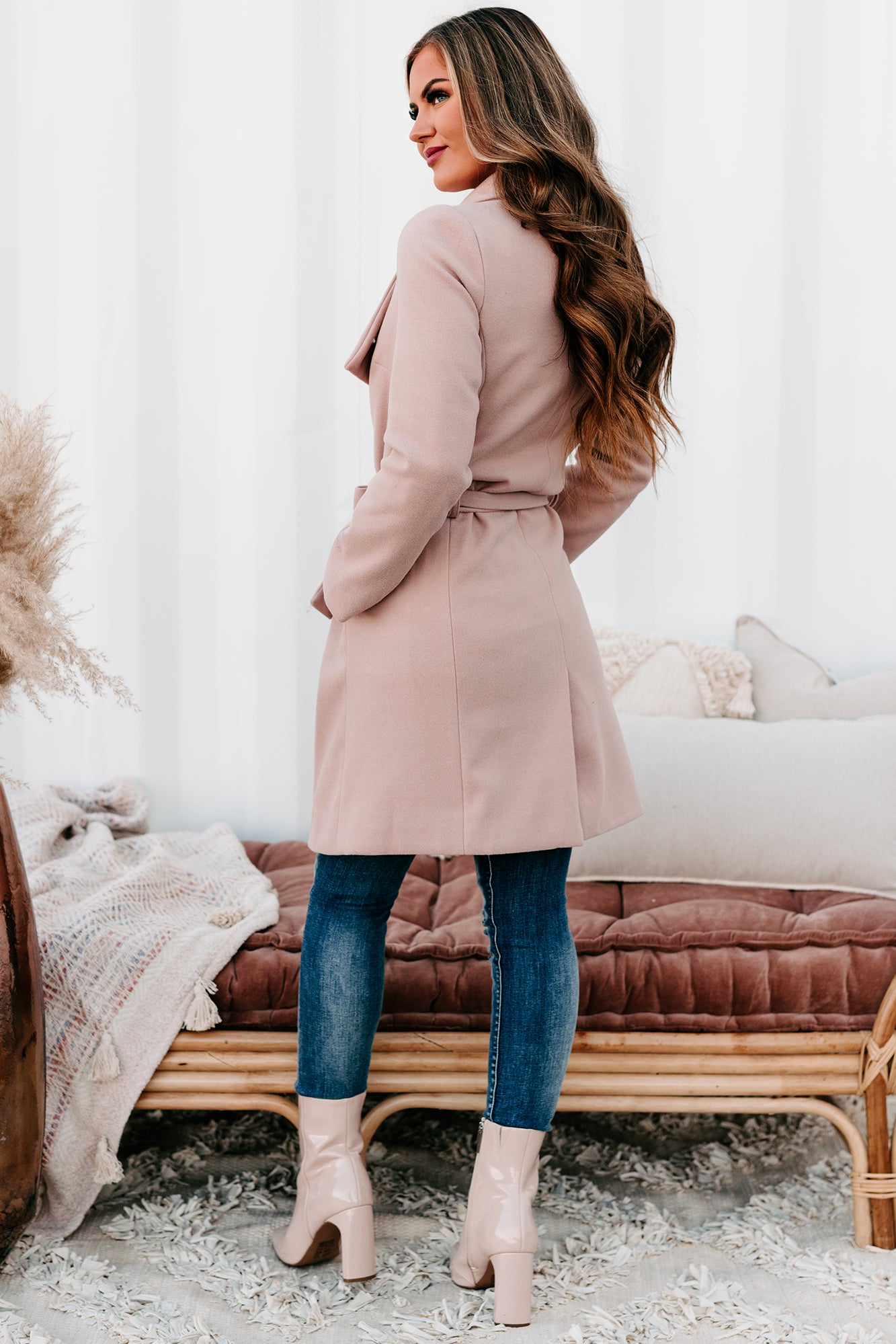 Windy City Wide Collared Tie-Waist Coat (Mauve) - NanaMacs