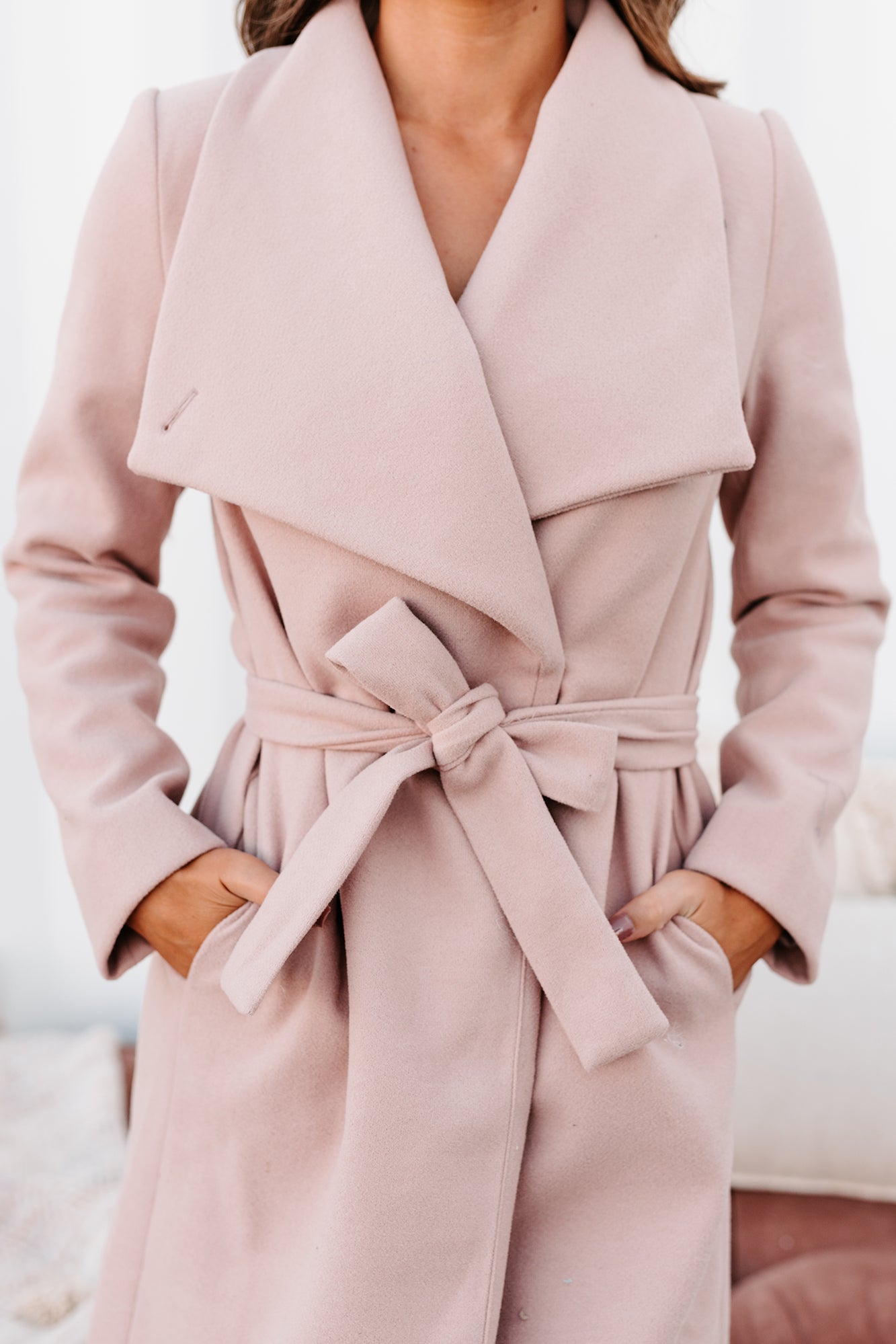 Windy City Wide Collared Tie-Waist Coat (Mauve) - NanaMacs