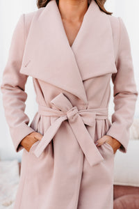 Windy City Wide Collared Tie-Waist Coat (Mauve) - NanaMacs