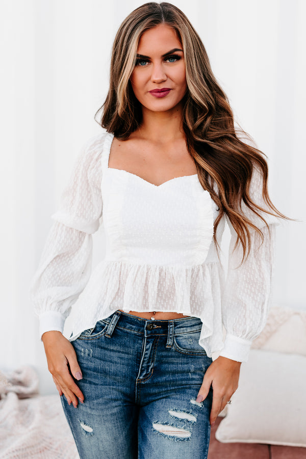 Specific Interest Textured Asymmetrical Hem Top (Off White) - NanaMacs