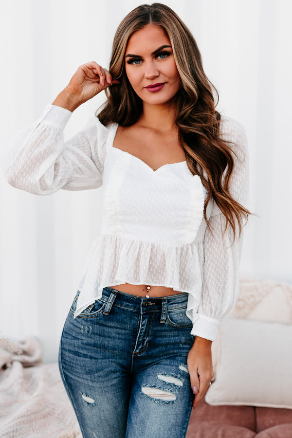 Specific Interest Textured Asymmetrical Hem Top (Off White) - NanaMacs