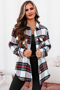 Exceptionally You Woven Plaid Jacket (Ivory/Red) - NanaMacs