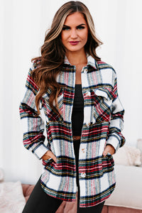 Exceptionally You Woven Plaid Jacket (Ivory/Red) - NanaMacs