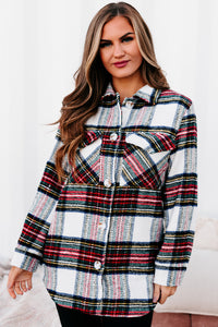 Exceptionally You Woven Plaid Jacket (Ivory/Red) - NanaMacs