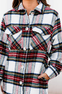 Exceptionally You Woven Plaid Jacket (Ivory/Red) - NanaMacs