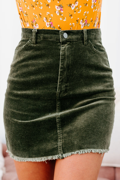 Among Your Thoughts Corduroy Skirt (Olive) - NanaMacs