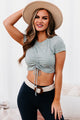 Frequent Flyer Ribbed Cinched Front Crop Top (Heather Grey) - NanaMacs