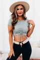 Frequent Flyer Ribbed Cinched Front Crop Top (Heather Grey) - NanaMacs