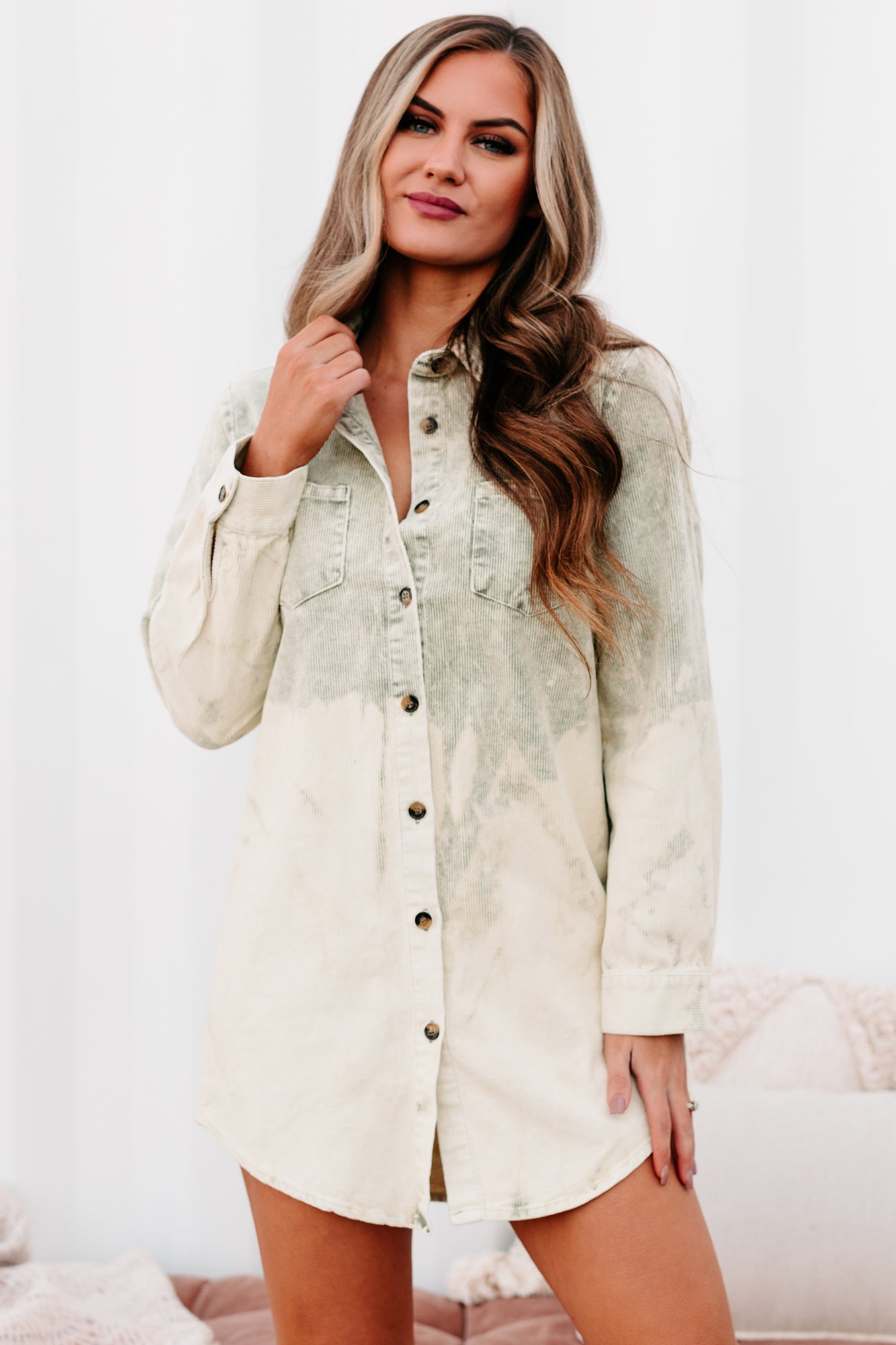 Free Thinker Ombre Corduroy Shirt (Olive) - NanaMacs