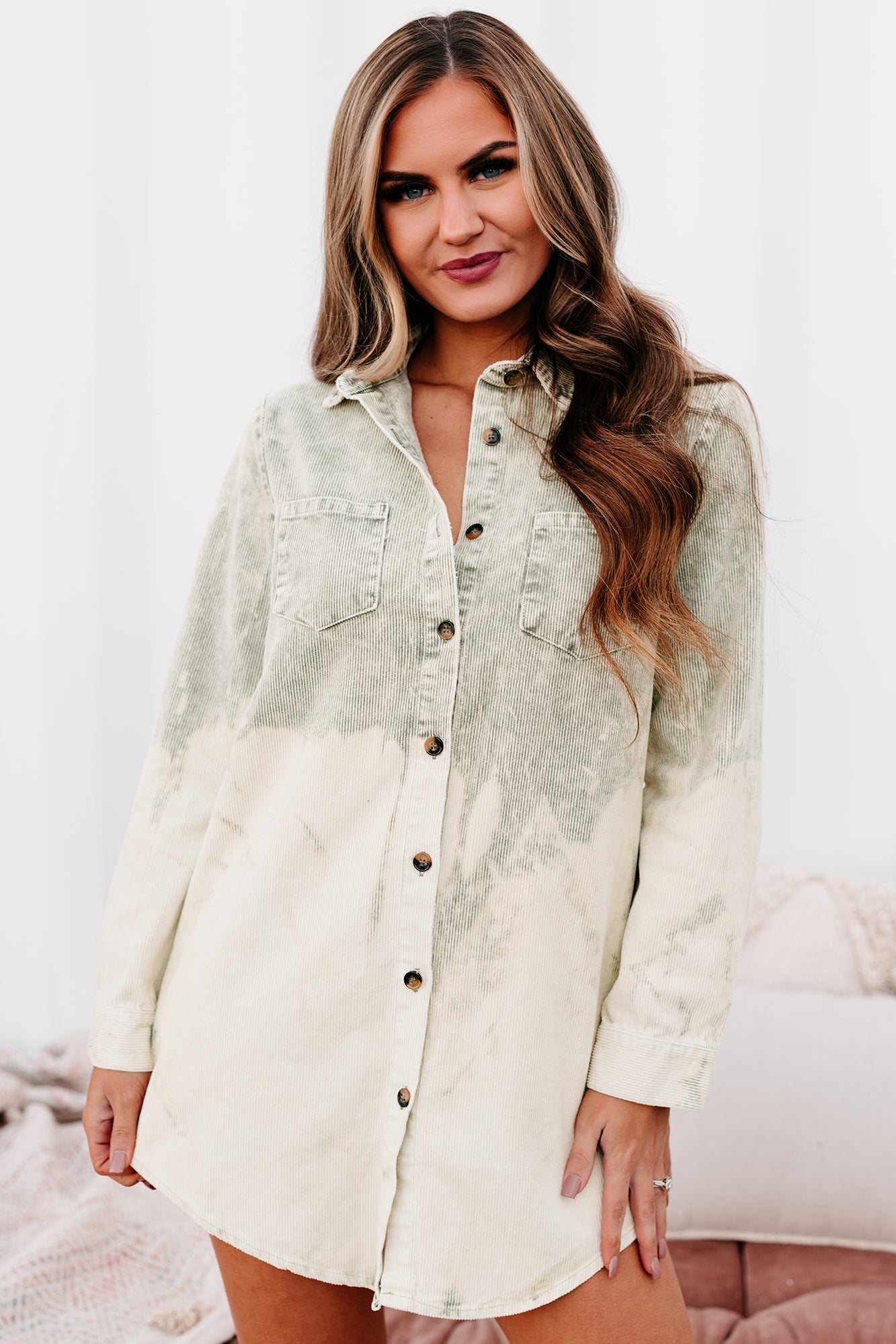 Free Thinker Ombre Corduroy Shirt (Olive) - NanaMacs