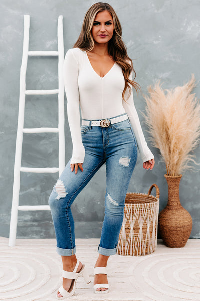 Hidden Attraction Long Sleeve V-Neck Bodysuit (Whip Cream) - NanaMacs