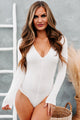 Hidden Attraction Long Sleeve V-Neck Bodysuit (Off White) - NanaMacs