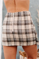 Focused On The Future Plaid Wrap Front Mini Skirt (Beige) - NanaMacs