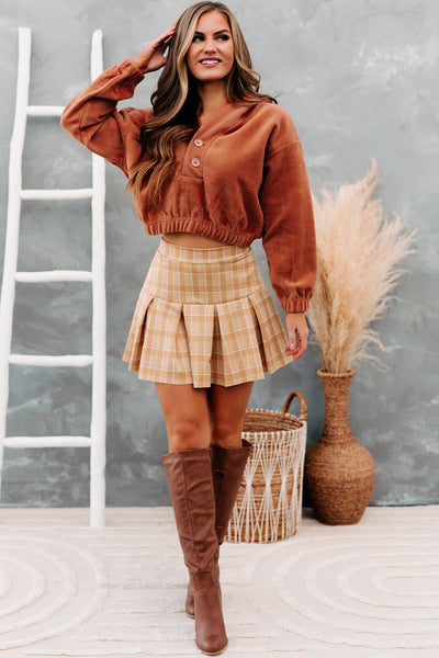 Down To Chill Cropped Fleece Hoodie (Rust) - NanaMacs