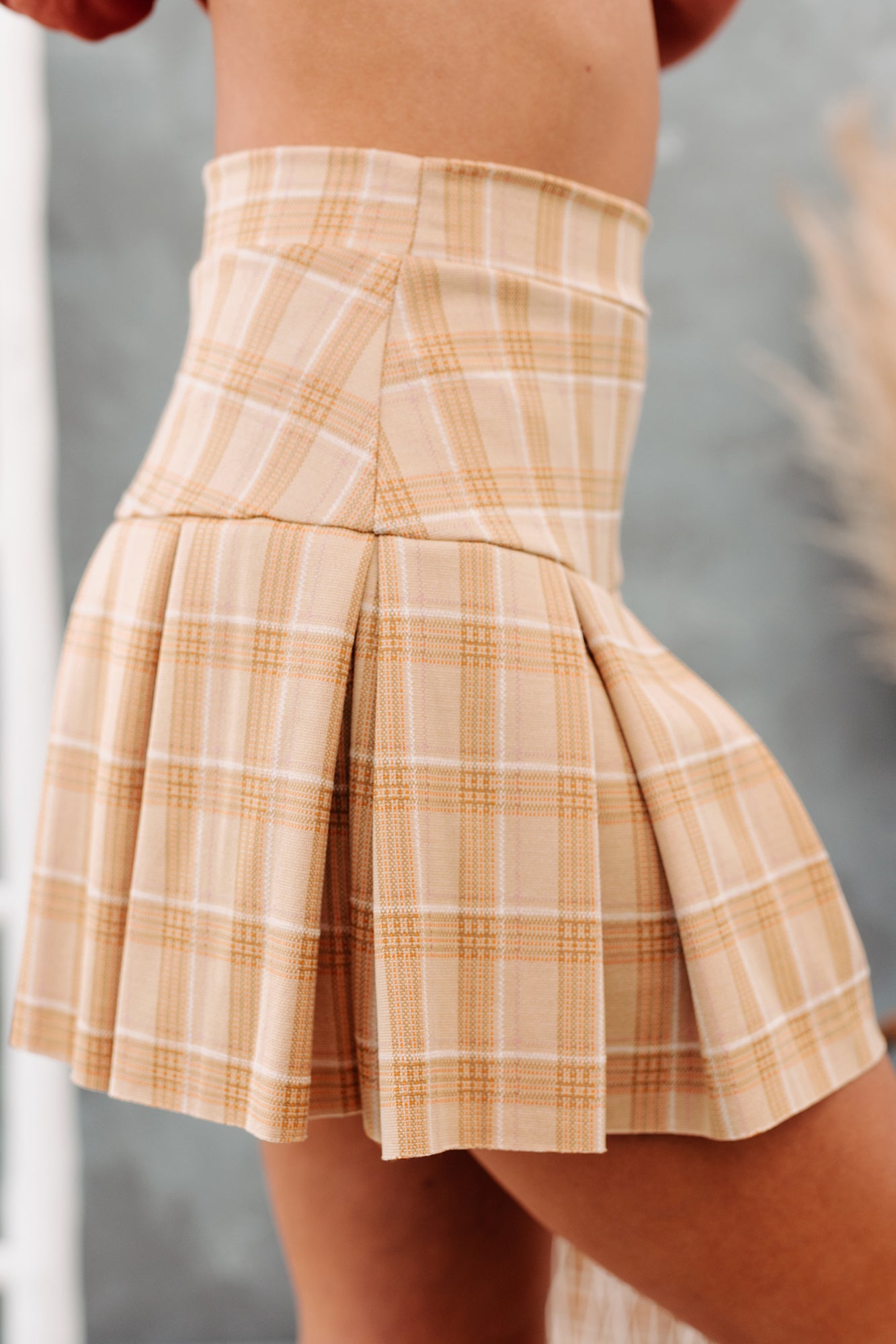 Adella Pleated Mini Skirt (Fall Orange) - NanaMacs