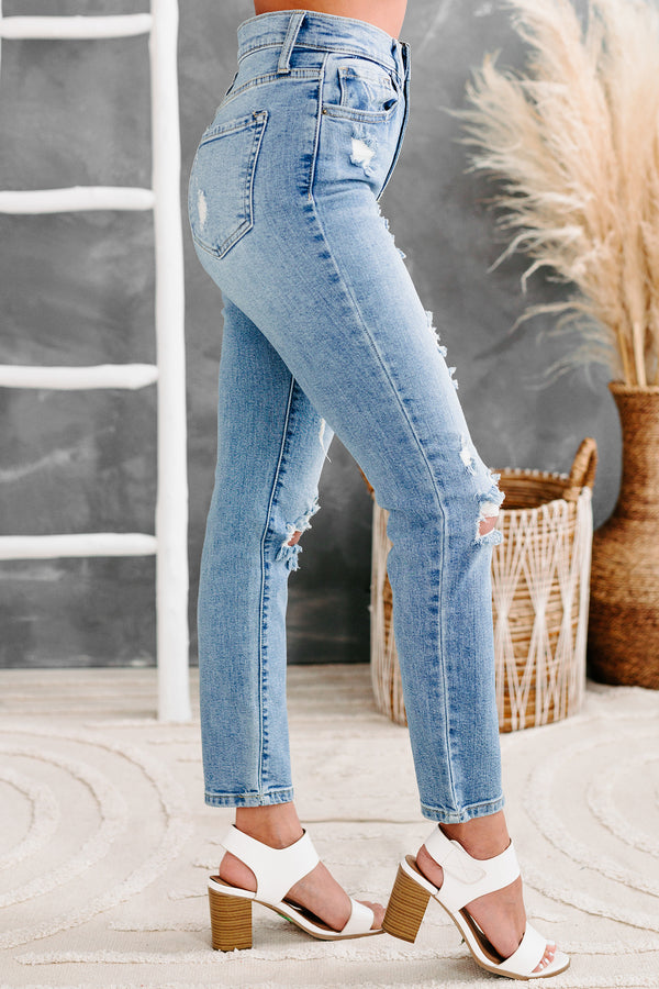 Cleobella Sneak Peek High Rise Distressed Skinny Jeans (Medium Light) - NanaMacs