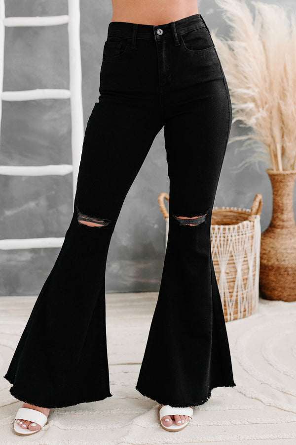 Bullseye Sneak Peek High Rise Distressed Bell Bottom Jeans (Black) - NanaMacs