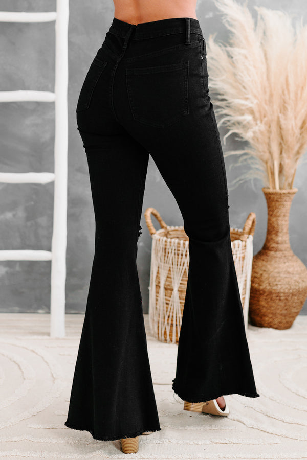 Bullseye Sneak Peek High Rise Distressed Bell Bottom Jeans (Black) - NanaMacs