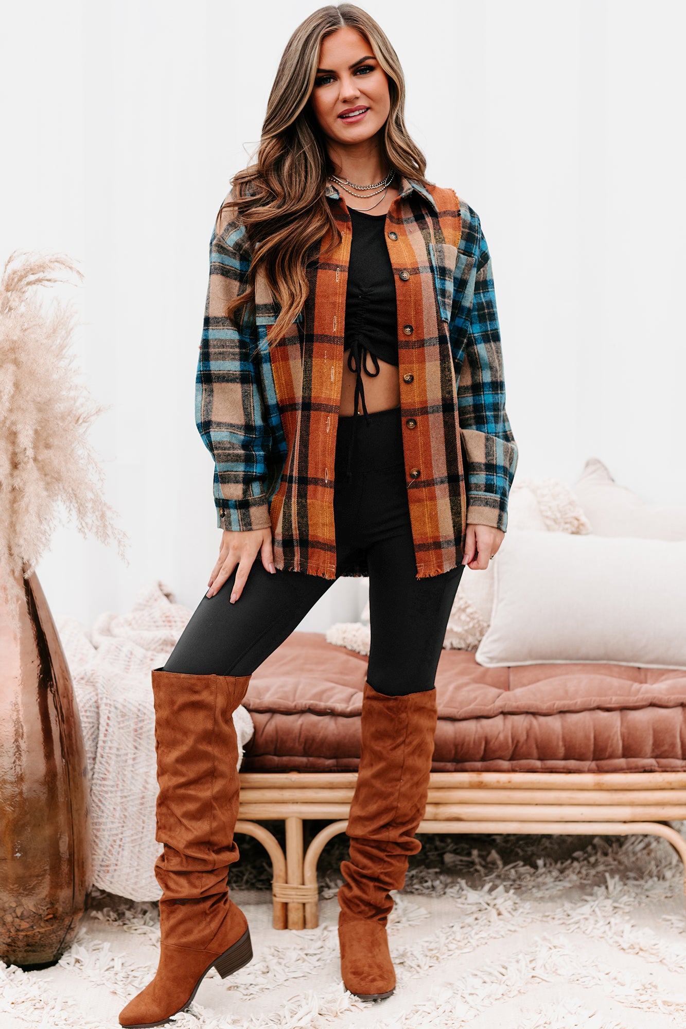 Archive Campfire Evenings Oversized Plaid Shacket (Blue Brown) - NanaMacs