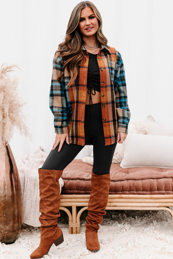 Campfire Evenings Oversized Plaid Shacket (Blue Brown) - NanaMacs