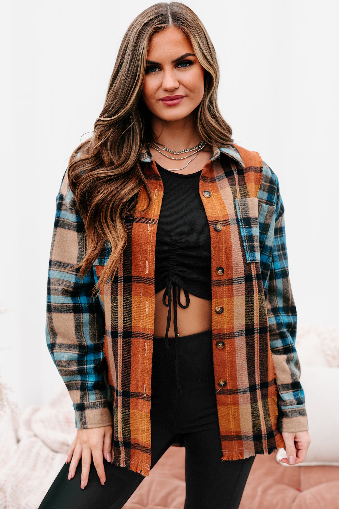 Archive Campfire Evenings Oversized Plaid Shacket (Blue Brown) - NanaMacs