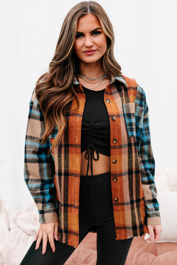 Campfire Evenings Oversized Plaid Shacket (Blue Brown) - NanaMacs