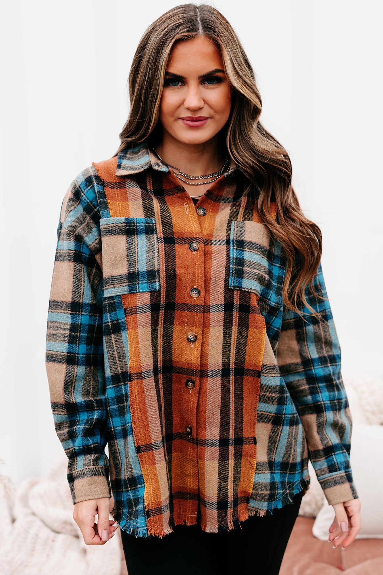 Archive Campfire Evenings Oversized Plaid Shacket (Blue Brown) - NanaMacs