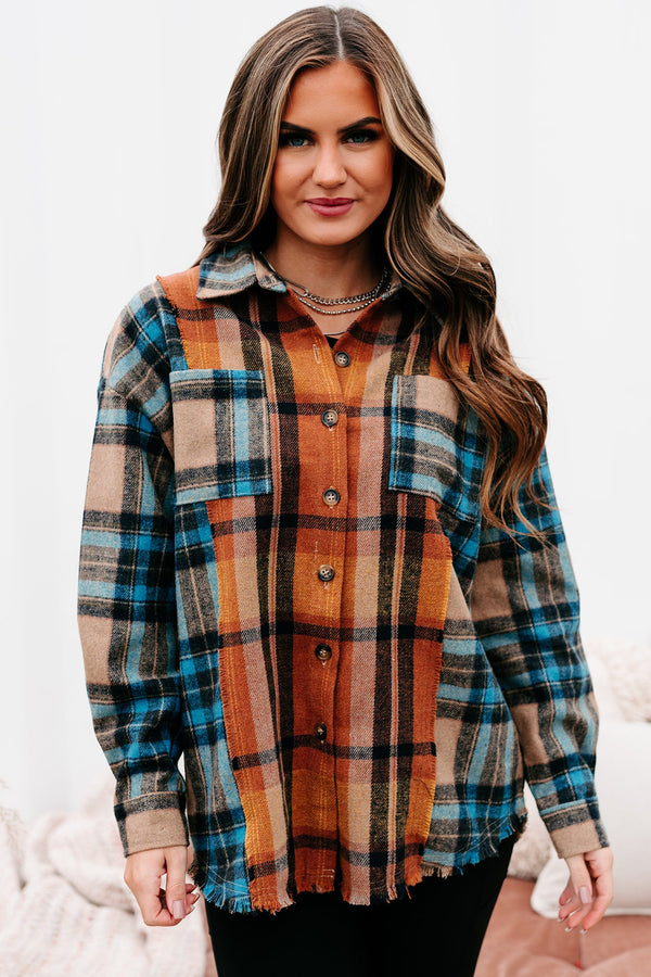 Campfire Evenings Oversized Plaid Shacket (Blue Brown) - NanaMacs