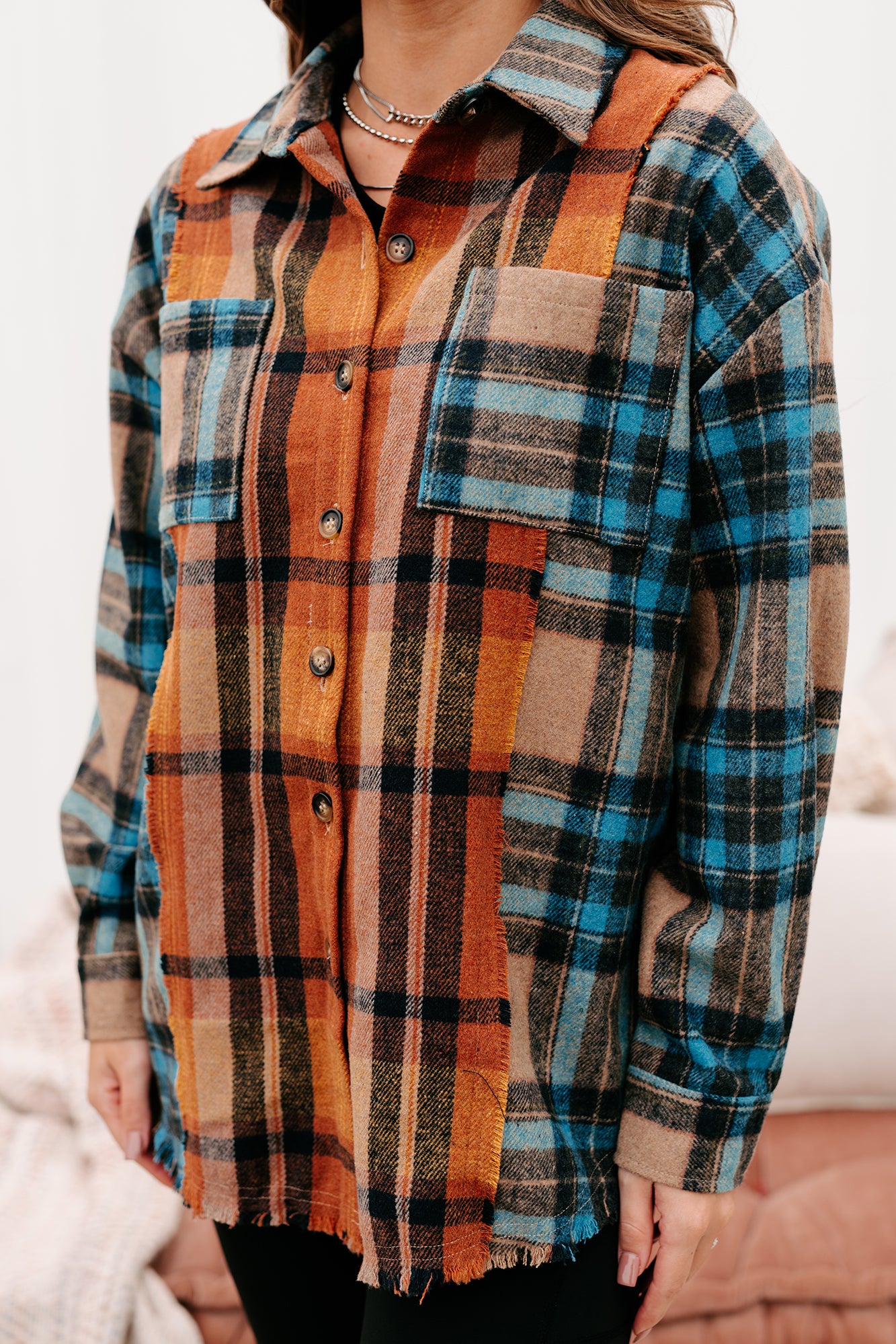 Archive Campfire Evenings Oversized Plaid Shacket (Blue Brown) - NanaMacs