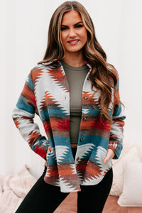 Westward Bound Aztec Print Shacket (Teal/ Orange Mix) - NanaMacs