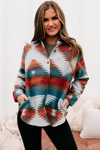 Westward Bound Aztec Print Shacket (Teal/ Orange Mix) - NanaMacs