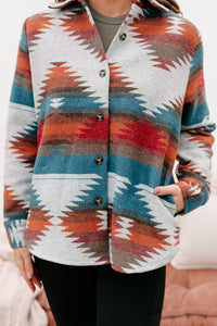 Westward Bound Aztec Print Shacket (Teal/ Orange Mix) - NanaMacs