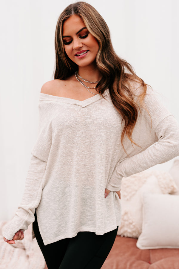 Everyday Excellence Slub Knit V-Neck Top (Oatmeal) - NanaMacs