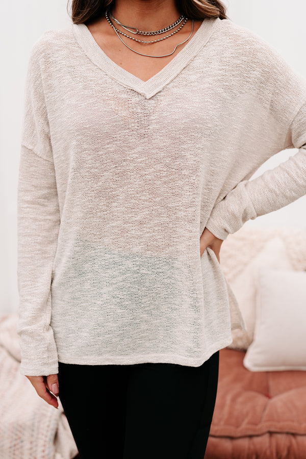 Everyday Excellence Slub Knit V-Neck Top (Oatmeal) - NanaMacs