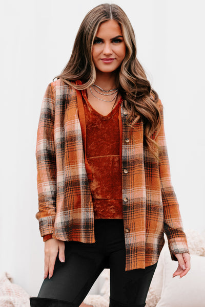 Counting Leaves Oversized Plaid Shacket (Rust) - NanaMacs