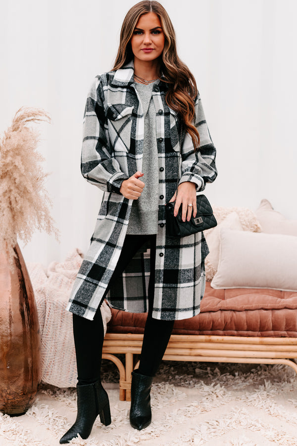 Keep Checkin Plaid Long Shacket (Black) - NanaMacs