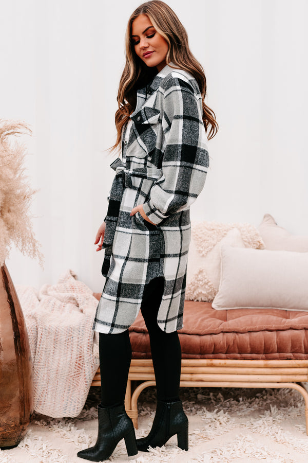 Keep Checkin Plaid Long Shacket (Black) - NanaMacs