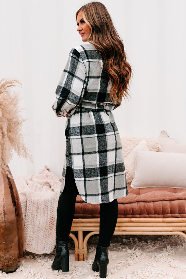 Keep Checkin Plaid Long Shacket (Black) - NanaMacs