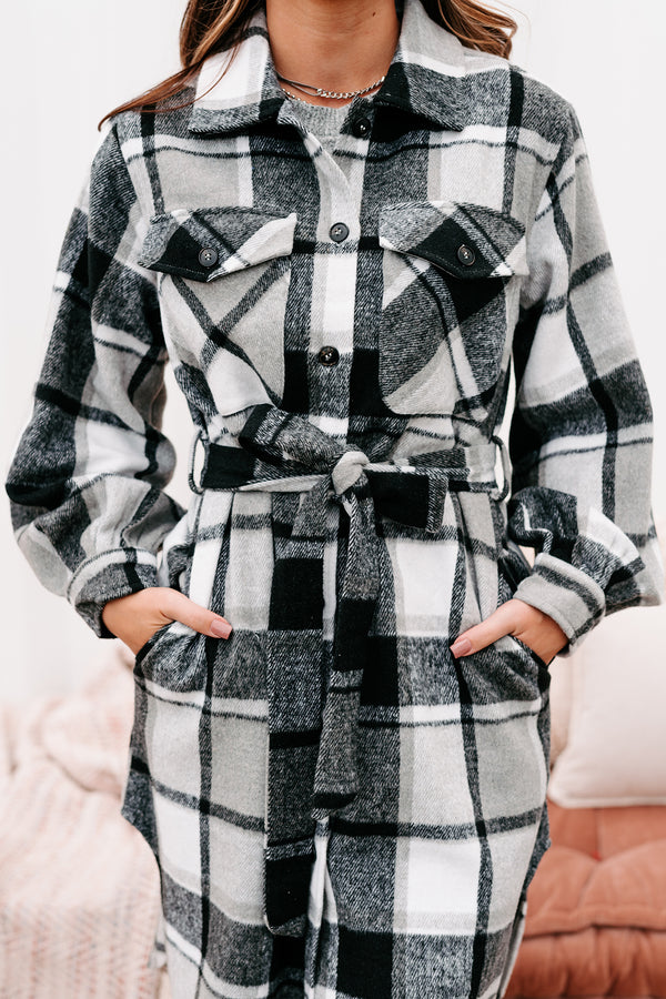 Keep Checkin Plaid Long Shacket (Black) - NanaMacs