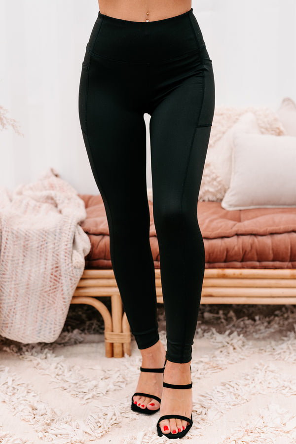 Gym Babe Full-Length Side Pocket Leggings (Black) - NanaMacs