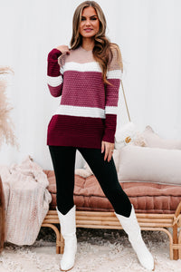 Sweet & Sincere Textured Color Block Sweater (Magenta) - NanaMacs