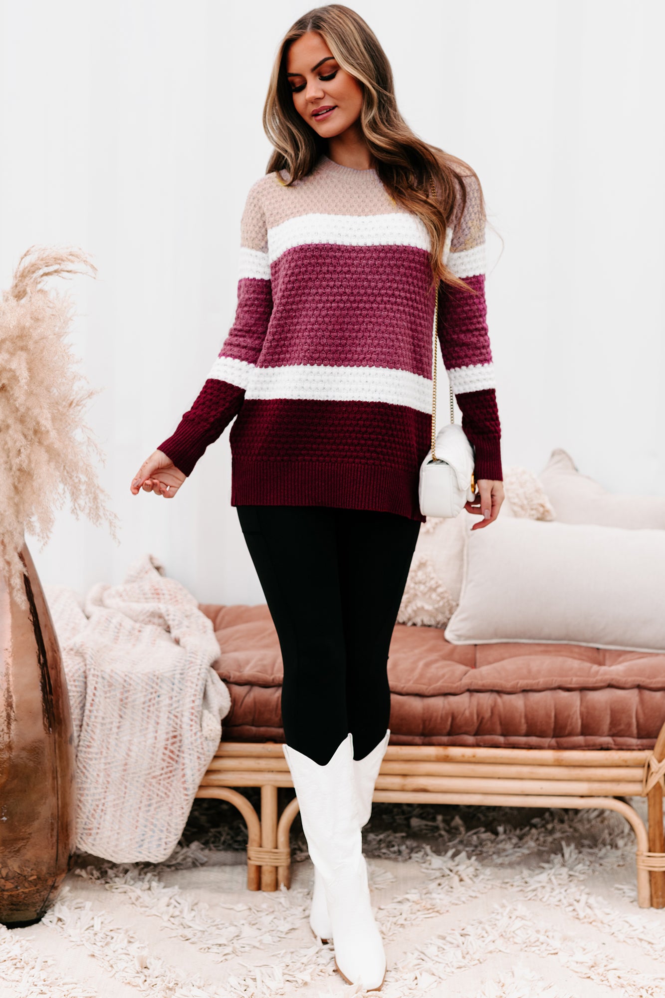 Sweet & Sincere Textured Color Block Sweater (Magenta) - NanaMacs