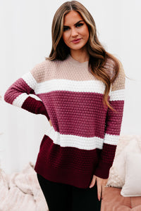 Sweet & Sincere Textured Color Block Sweater (Magenta) - NanaMacs