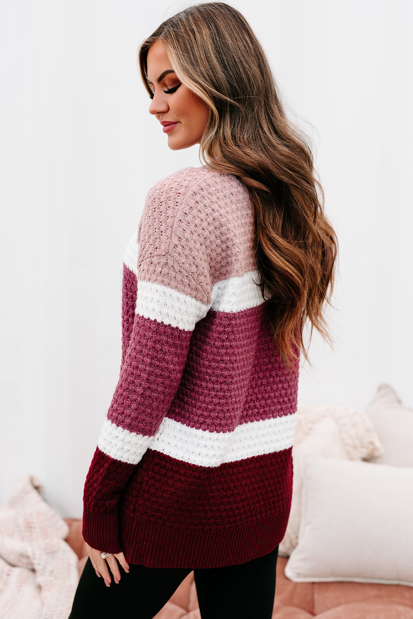 Sweet & Sincere Textured Color Block Sweater (Magenta) - NanaMacs