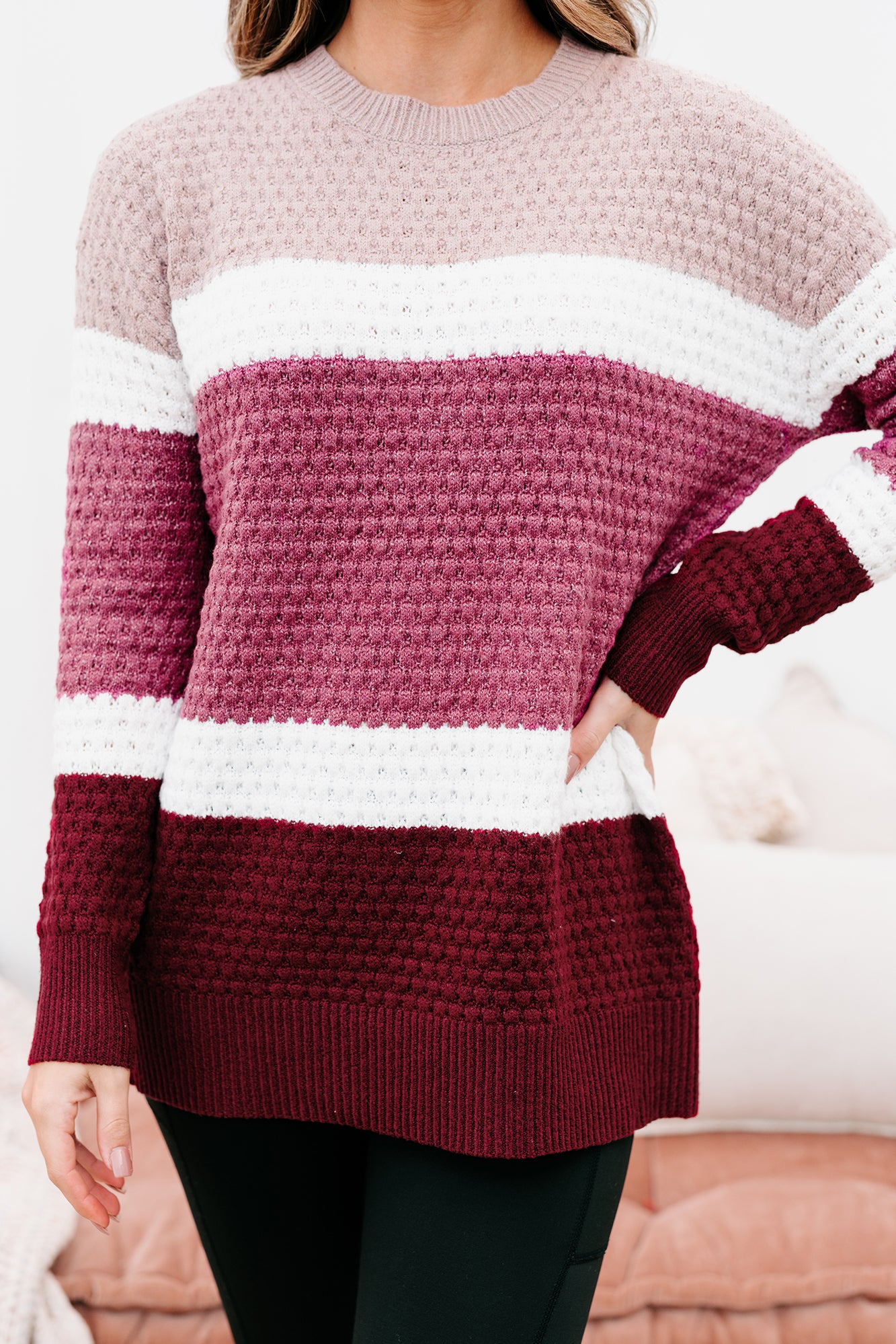 Sweet & Sincere Textured Color Block Sweater (Magenta) - NanaMacs