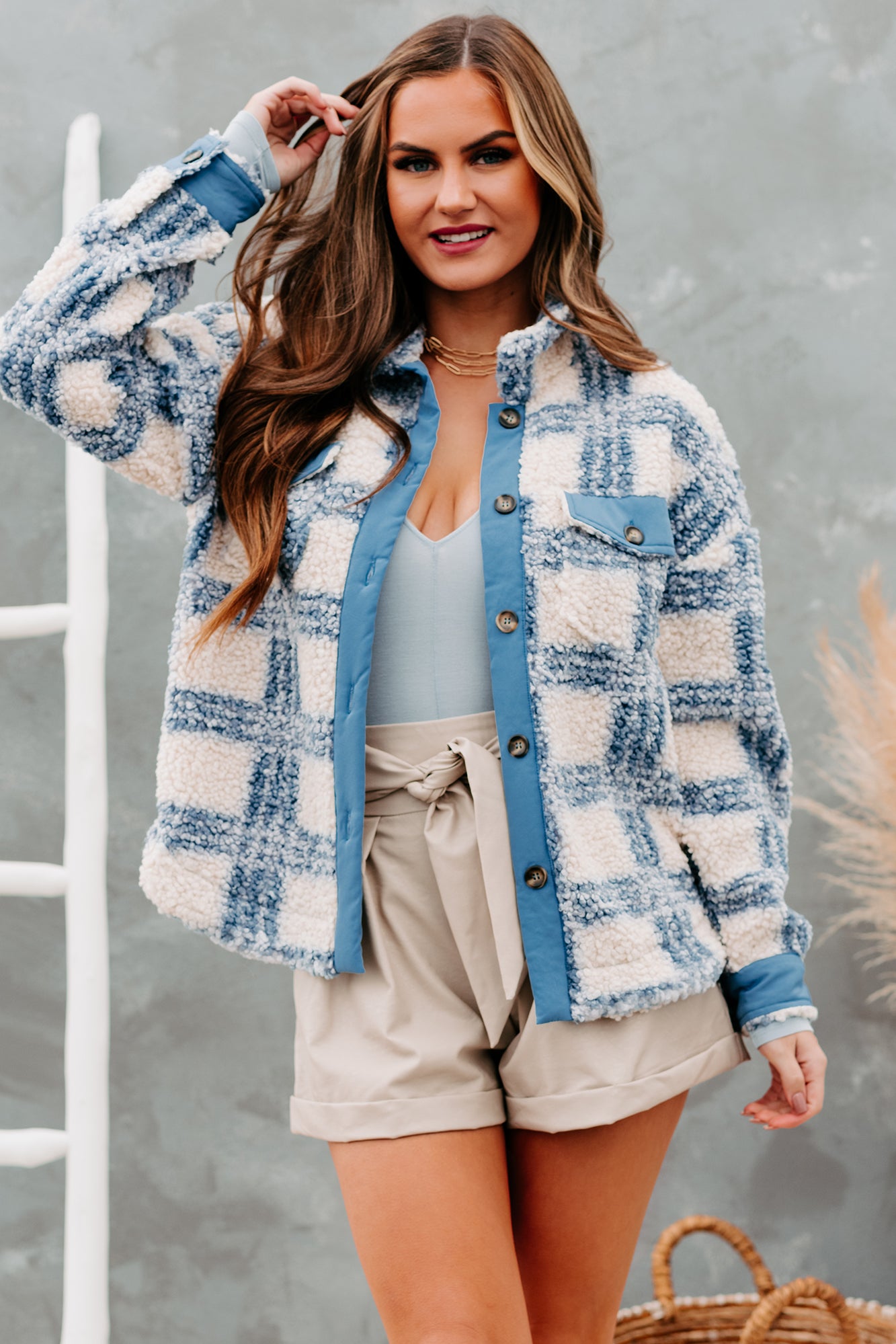 Keep Me Honest Plaid Sherpa Jacket (Blue) - NanaMacs