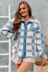 Keep Me Honest Plaid Sherpa Jacket (Blue) - NanaMacs
