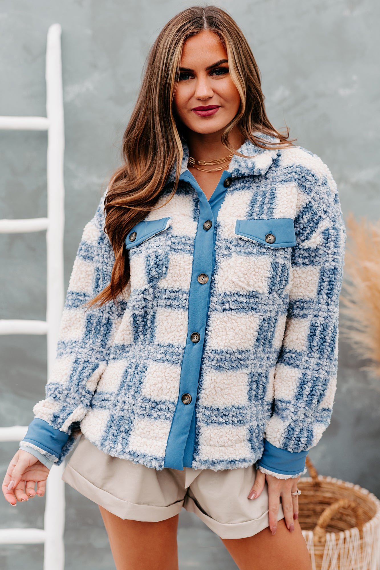 Keep Me Honest Plaid Sherpa Jacket (Blue) - NanaMacs